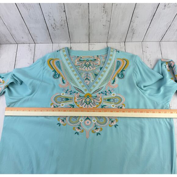Soft Surroundings Blue River Island Embroidered Tunic 3/4 Sleeve Plus Size 2X - Picture 12 of 16